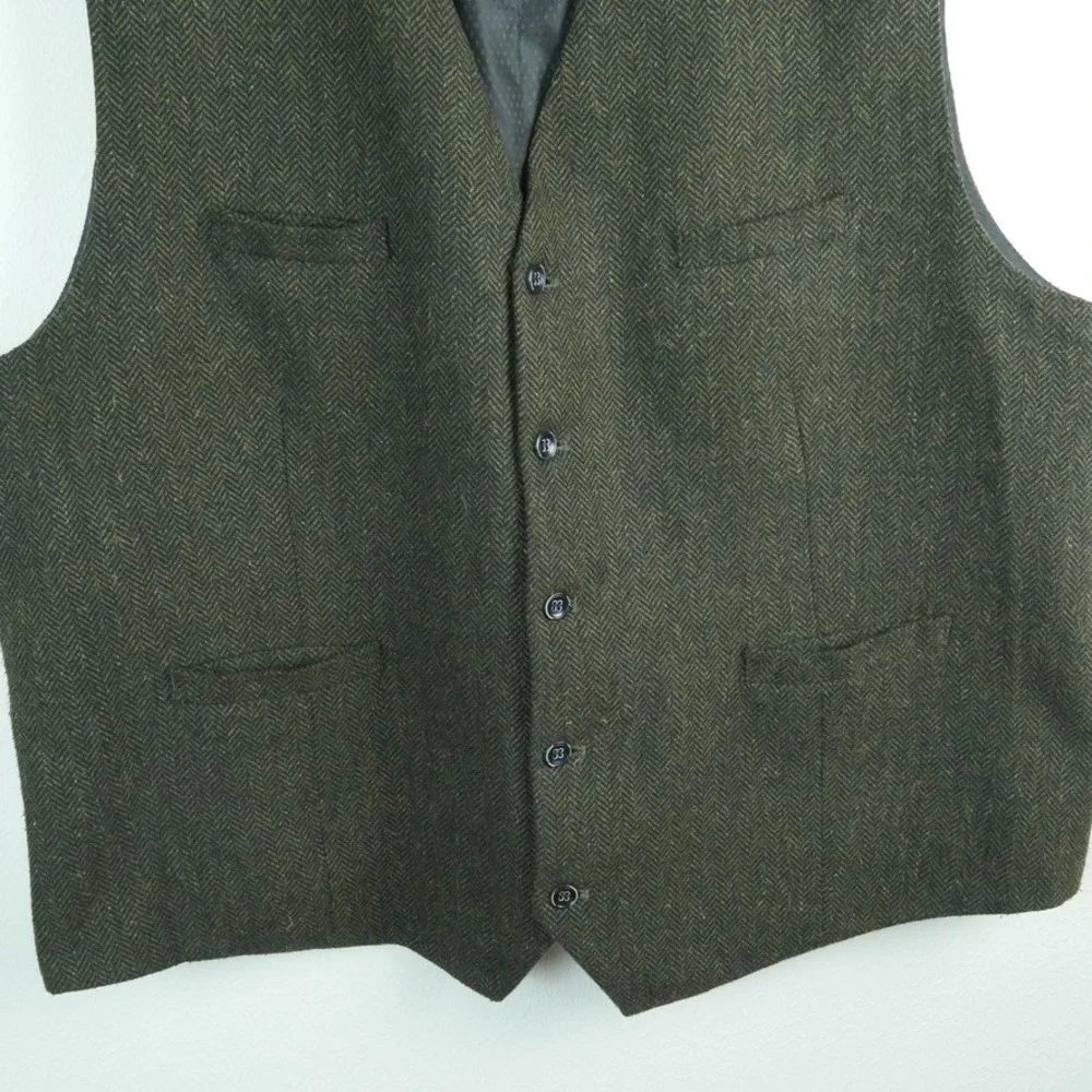 Celtic Ranchwear Mens Green Herringbone Wool Blnd Vest 3XL Irish Waistcoat Tweed
